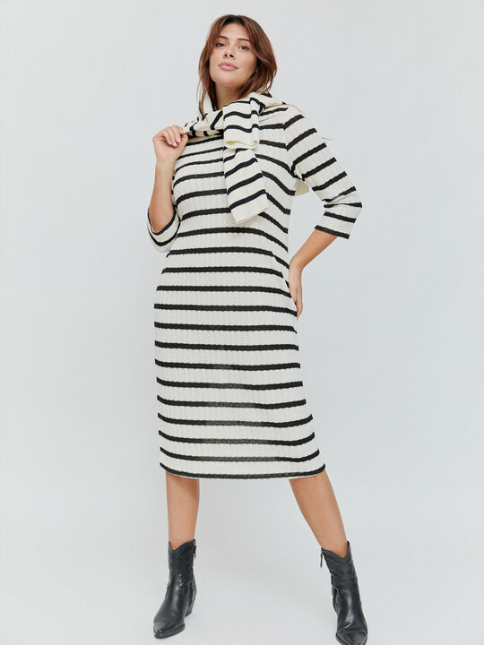 VESTIDO MIDI RAYAS Crudo image number null