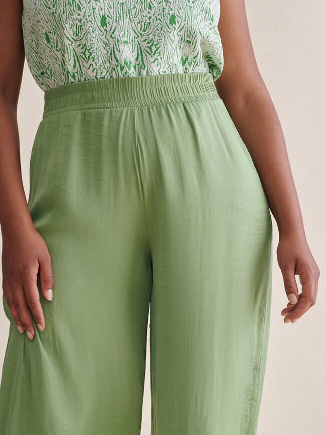 Pantalón palazzo satén kaki claro