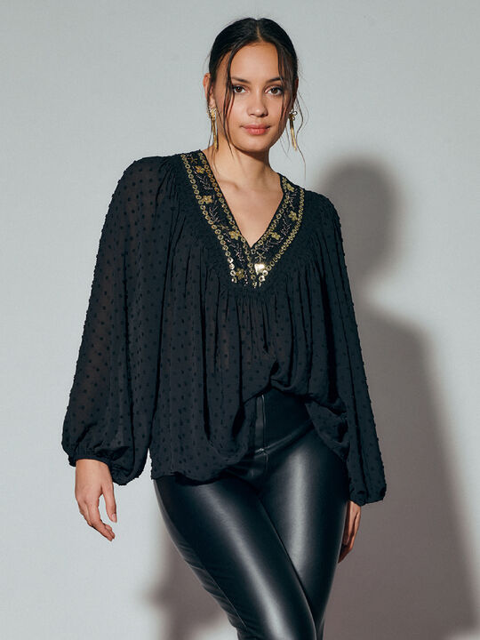 BLUSA PLUMETI ABALORIOS Negro image number null