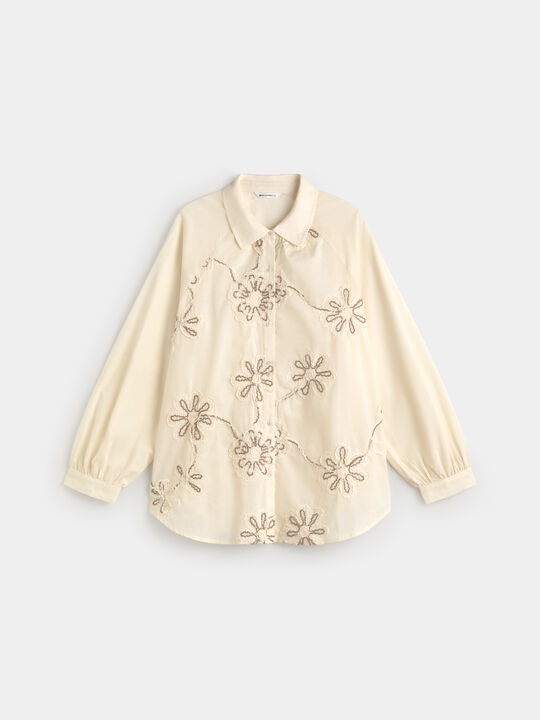 CAMISA ABLUSONADA BORDADA Beige image number null