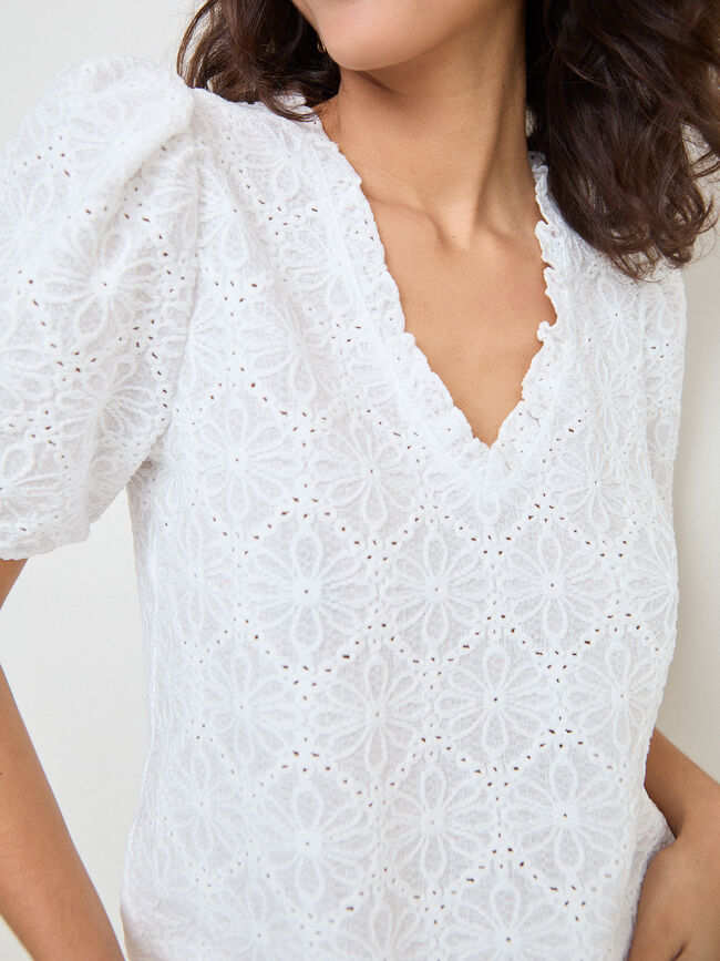 CAMISETA FLORES JACQUARD C/PICO Blanco Optico