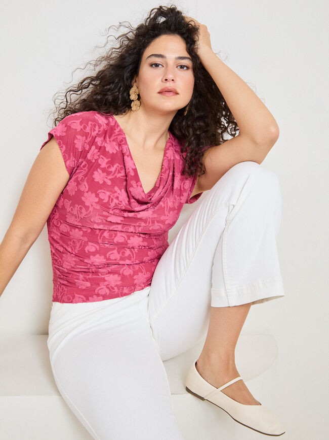 CAMISETA DRAPEADO JACQUARD FLOR Rosa Perla
