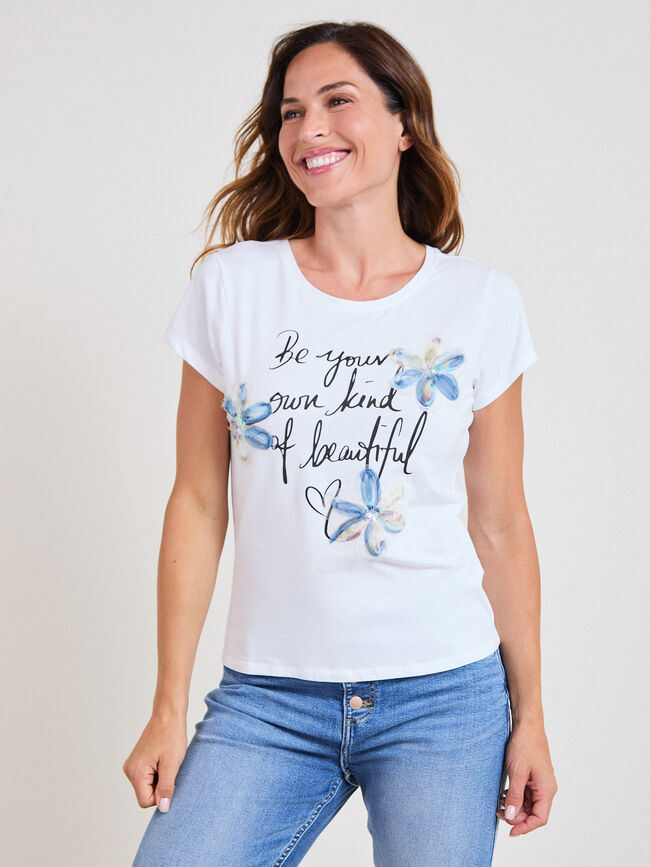 CAMISETA FLORES BORDADAS Blanco Optico
