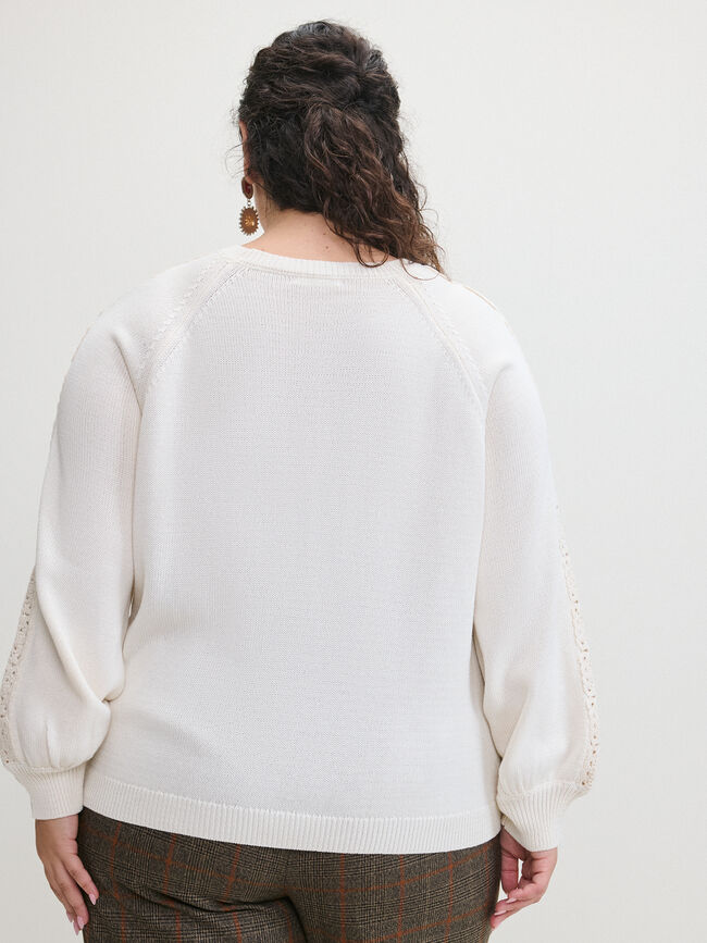 JERSEY MANGA GLOBO CROCHET Crudo