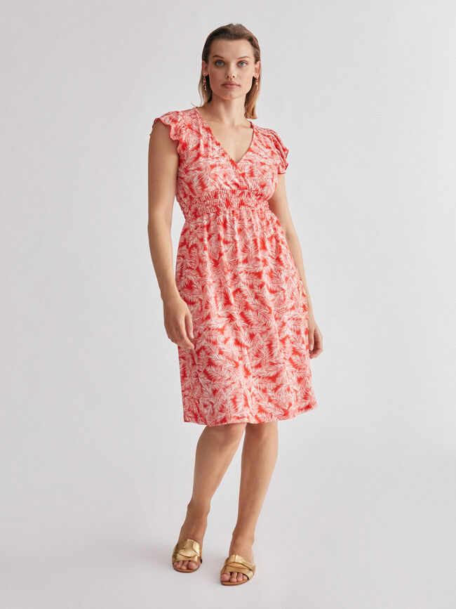 Vestido corto manga volada Naranja quemado