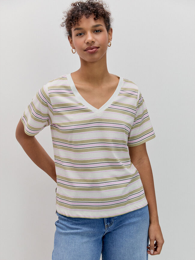 CAMISETA CUELLO PICO Rayas 1