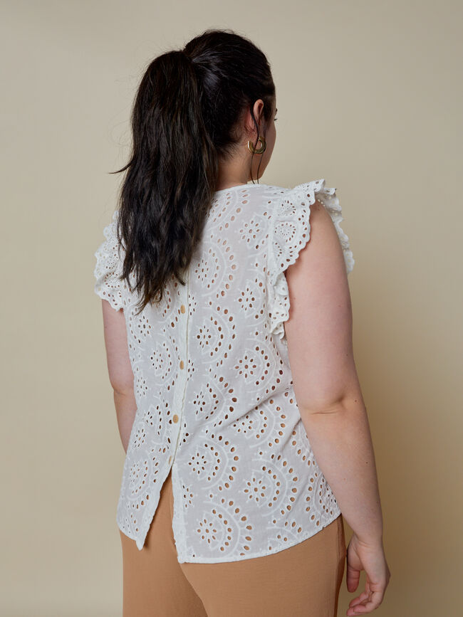 Blusa troquelada volante mangas Blanco Optico