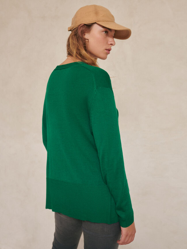 Jersey nervio cuello pico Verde Brillante
