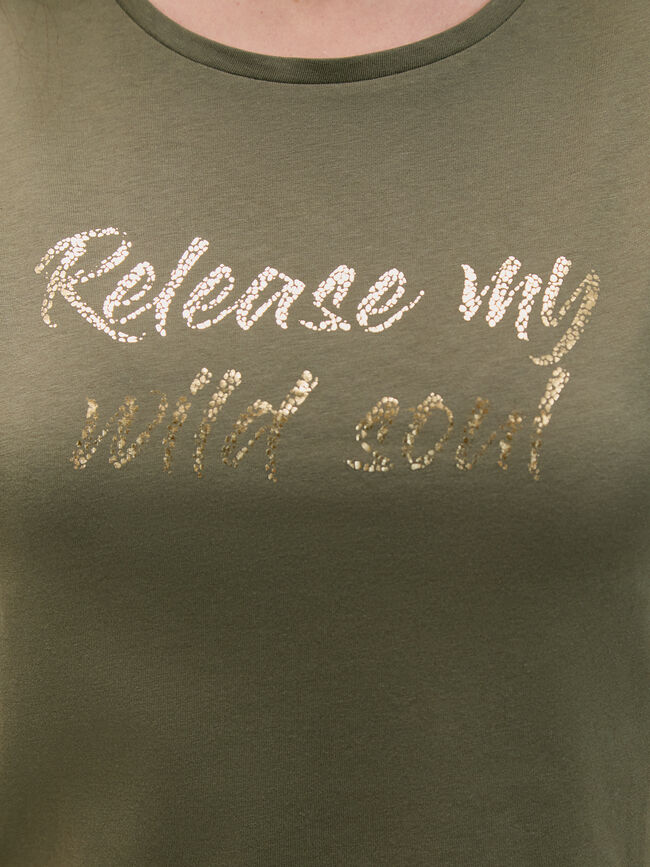 CAMISETA LETRAS DORADAS kaki oscuro