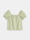 BLUSA VICHY ABULLONADA kaki claro