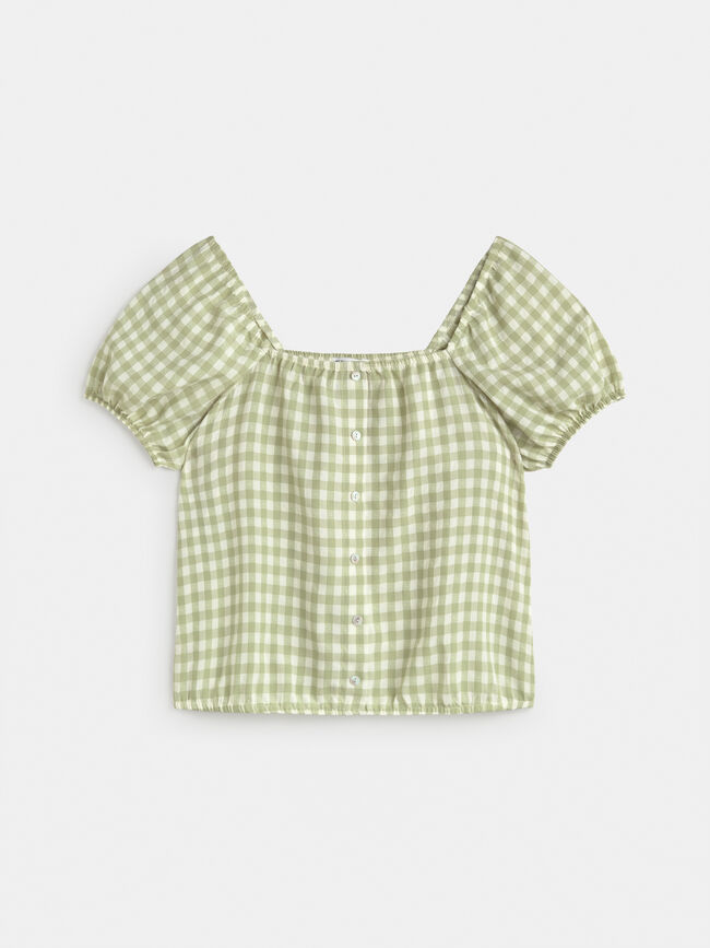 BLUSA VICHY ABULLONADA kaki claro