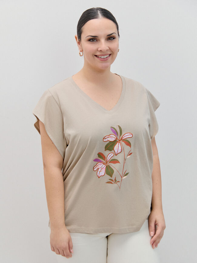 CAMISETA FLOR PARCHE Camel