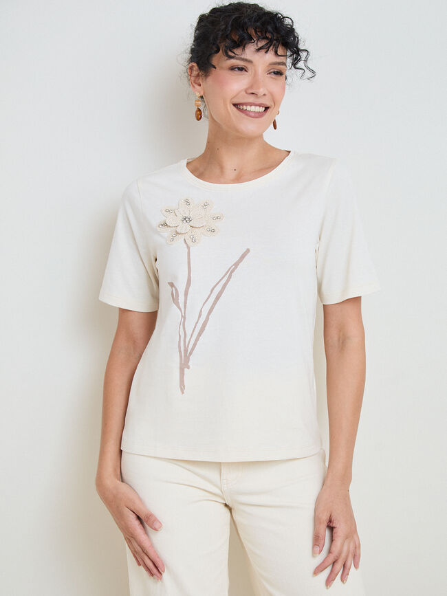 CAMISETA FLOR GANCHILLO Blanco Hueso