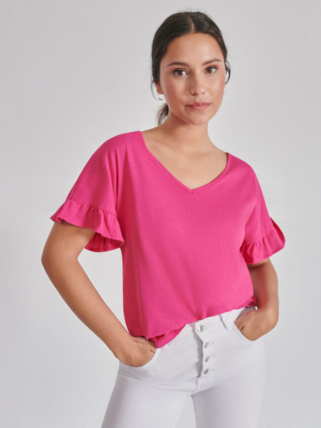 CAMISETA MANGA VOLANTE Fucsia Oscuro