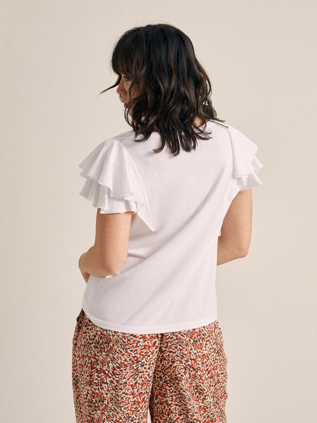 CAMISETA DETALLE VOLANTE EN MANGA Blanco Optico
