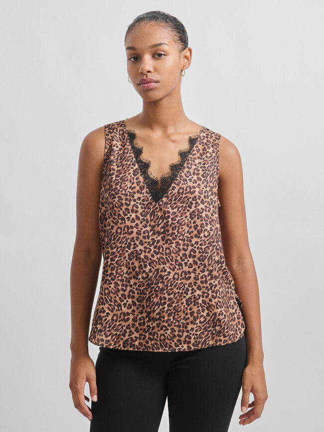 TOP PUNTILLA ESTAMPADO Marron