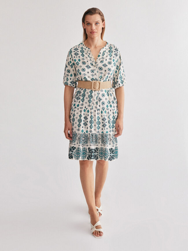 Vestido estampado vuelo Crudo