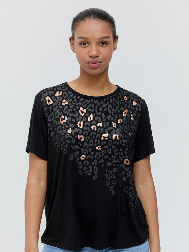 CAMISETA LEOPARDO BRILLO Negro