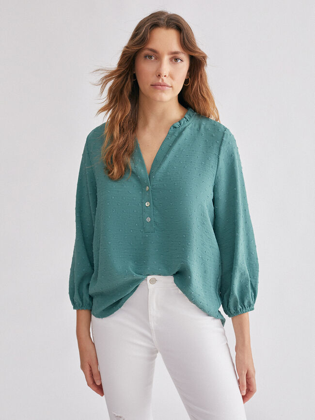 Blusa bordado Plumeti Vintage Blue