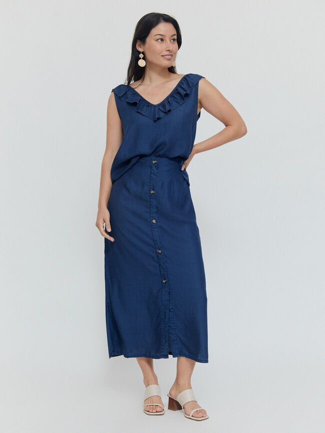 FALDA MIDI FLUIDA Azul Marino