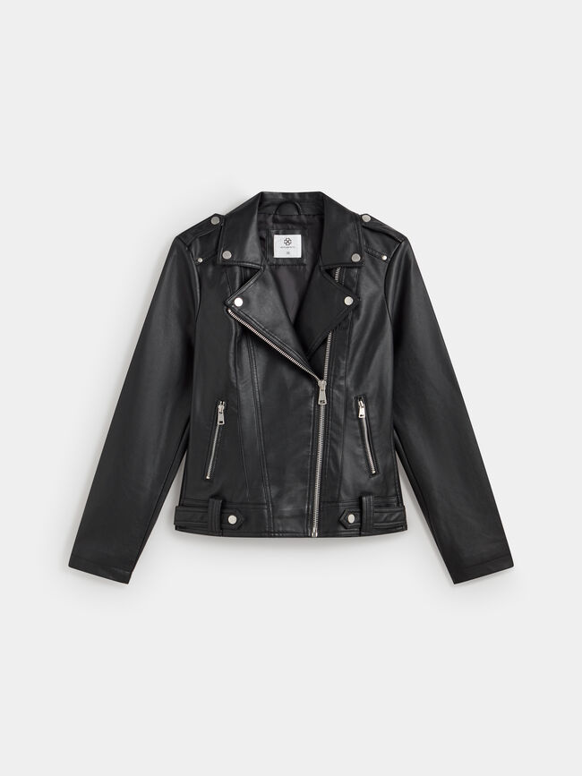 CAZADORA BIKER BÁSICA Negro