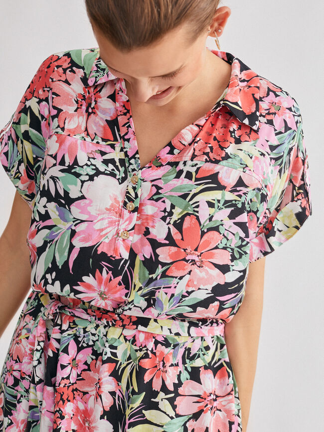 Vestido fluido estampado Negro