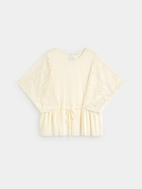 BLUSA BORDADO MANGAS Crudo image number null