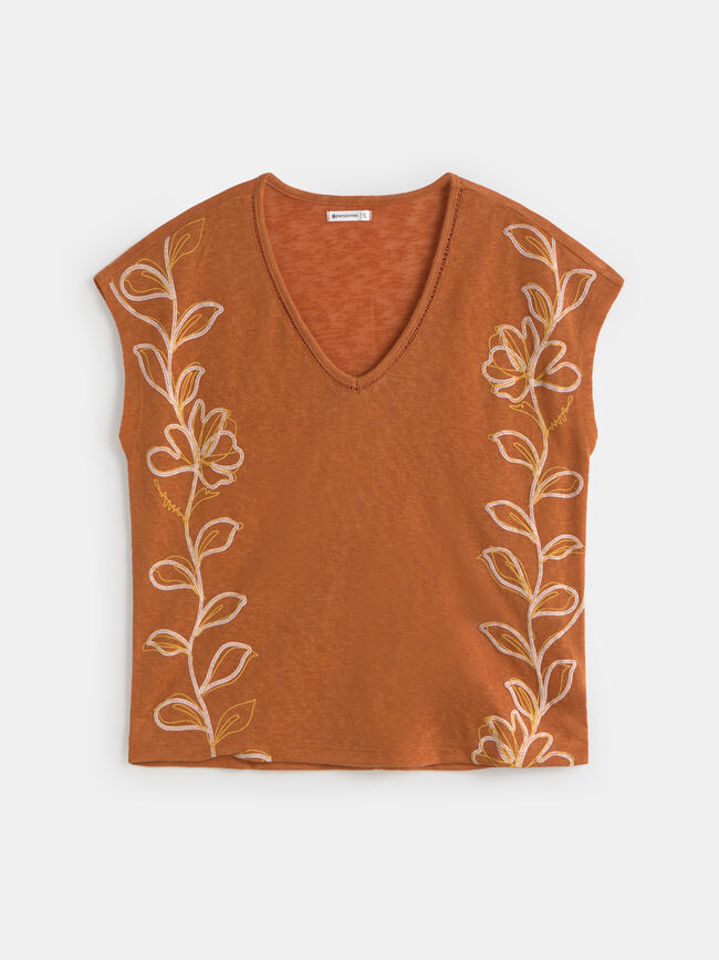 CAMISETA POSICIONAL FLORES Marron viejo