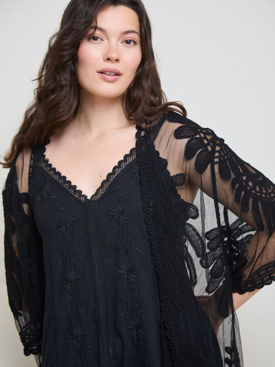 KIMONO TUL FLORES Negro image number null