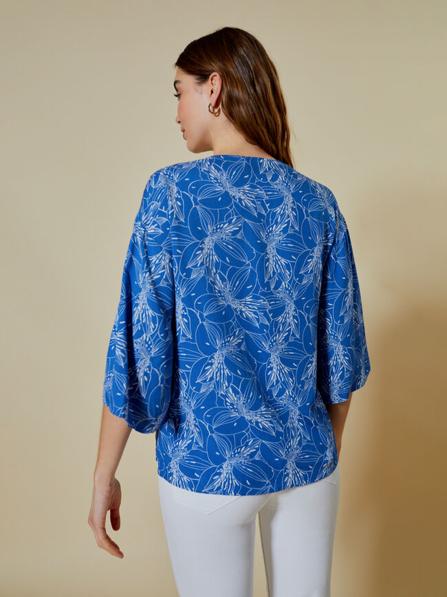 Blusa print crochet Azul Ceruleo