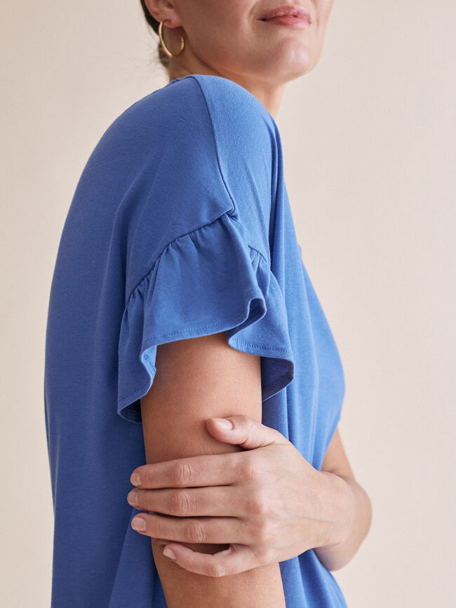 vestido volante en mangas 100% algodón Azul Ceruleo