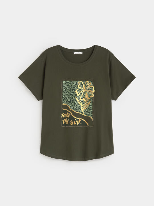 CAMISETA FLOR LEOPARDO verde militar image number null