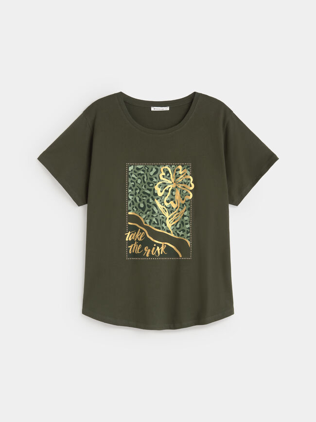 CAMISETA FLOR LEOPARDO verde militar