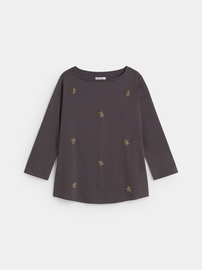 CAMISETA BORDADA ESTRELLAS Gris Oscuro