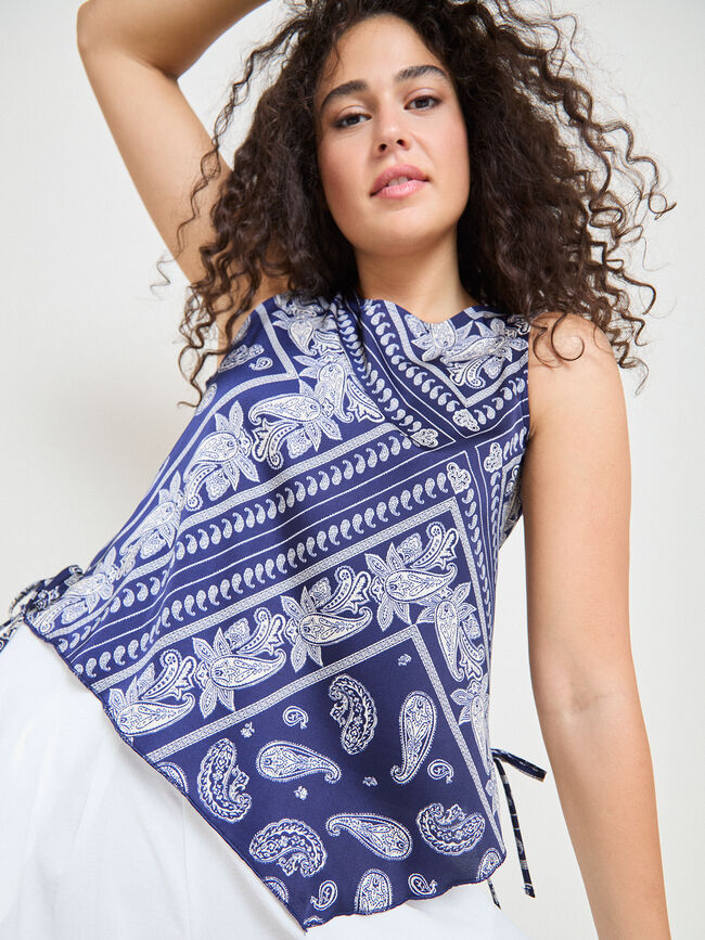 TOP ASIMETRICO LAZOS Azul Marino