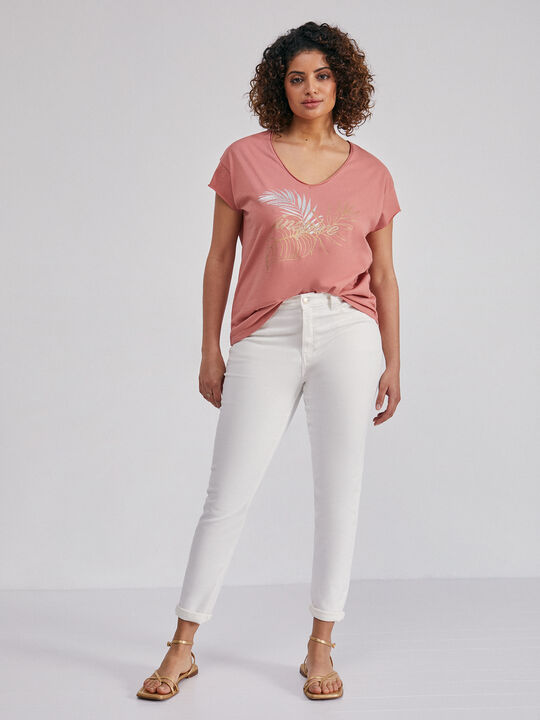 Camiseta algodón estampada naranja barro image number null