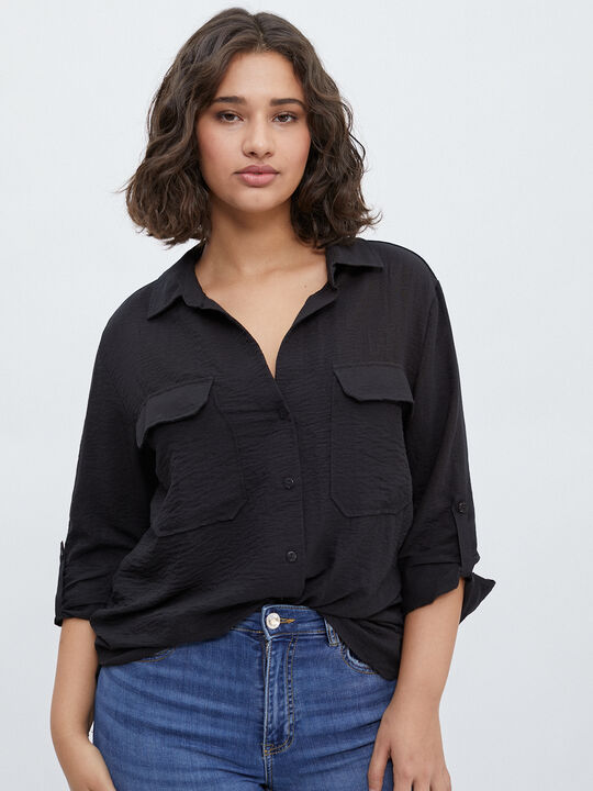 CAMISA BÁSICA BOLSILLOS Negro image number null