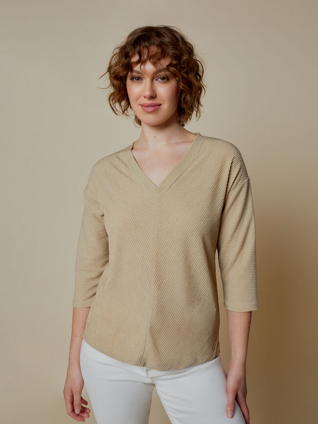 CAMISETA CANALÉ CUELLO PICO Piedra oscuro