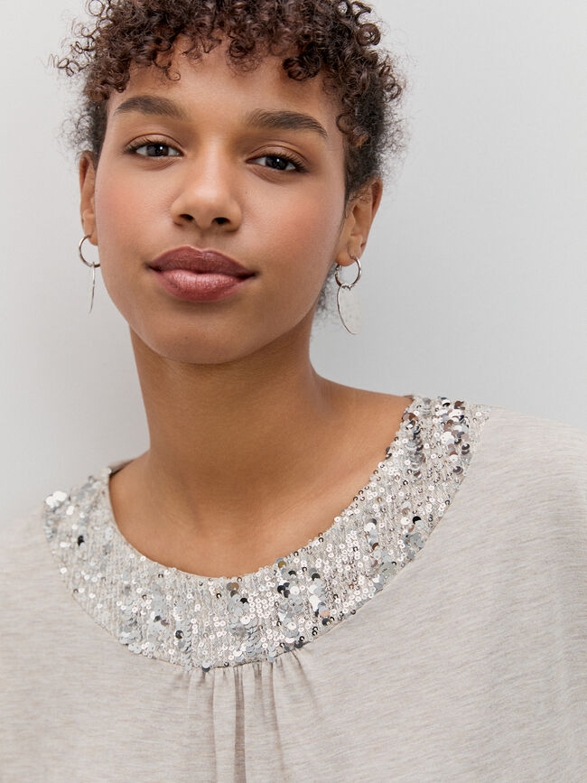 CAMISETA COMBINADA DETALLE LENTEJUELAS Arena