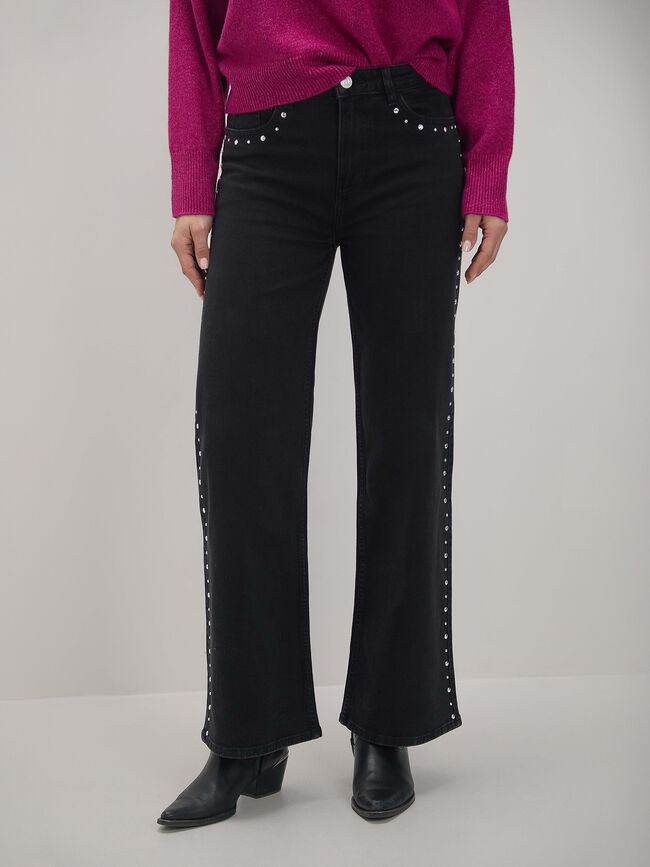 WIDE LEG DETALLE TACHAS Negro