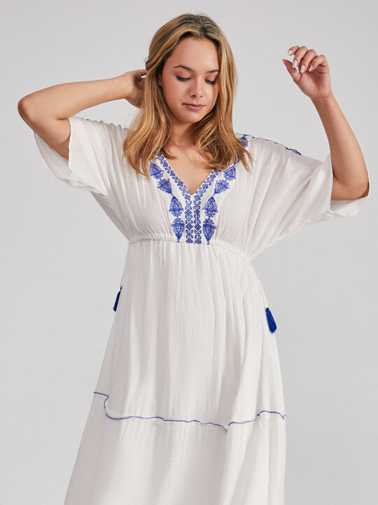 Vestido largo bordado Blanco Optico image number null