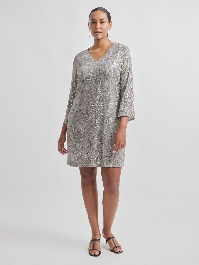 VESTIDO CORTO LENTEJUELAS Gris