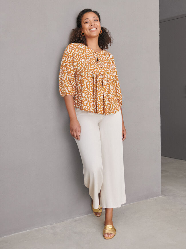 Blusa estampada mangas abullonadas Naranja quemado