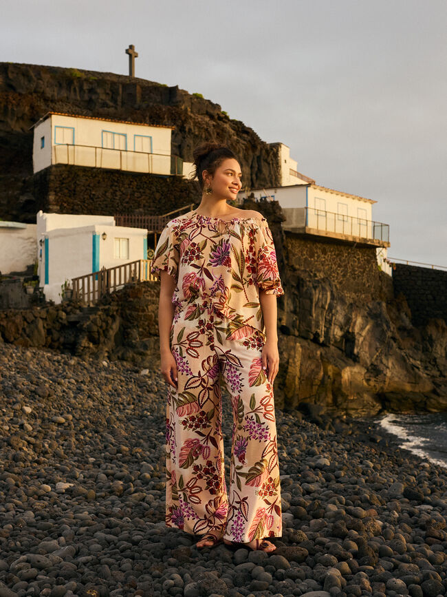 PANTAL&Oacute;N LARGO ESTAMPADO Crudo