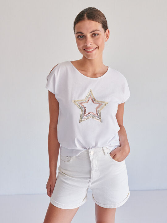 CAMISETA LENTEJUELAS ABERUTRAS Blanco Optico image number null