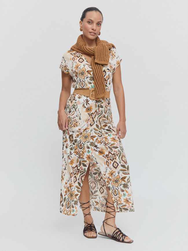 VESTIDO CRUZADO ESTAMPADO Crudo