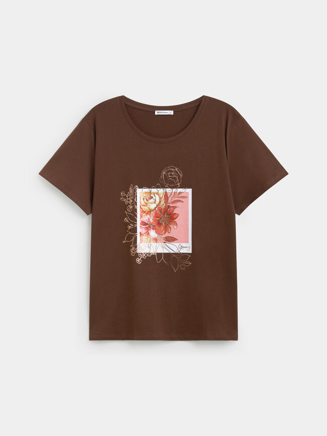 CAMISETA POSTAL FLORAL Marron