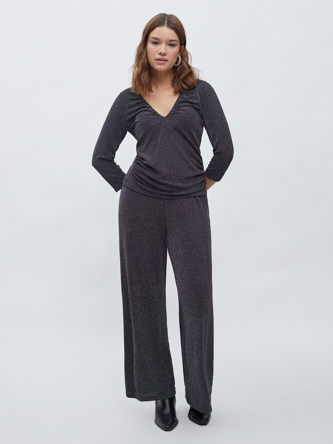 PANTALÓN RECTO BRILLO Negro