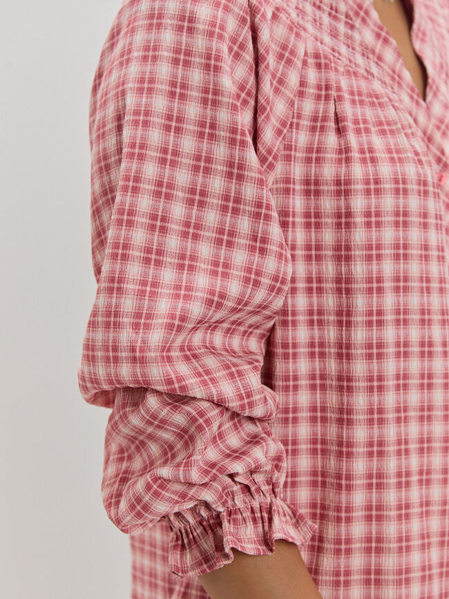 BLUSA CUADROS CANES&Uacute; Rosa