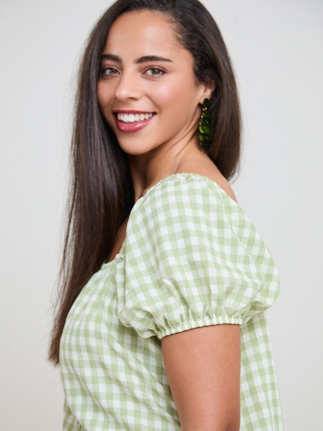 BLUSA VICHY ABULLONADA kaki claro